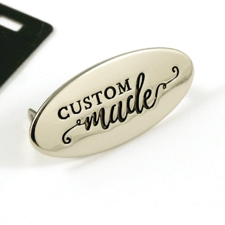 Metal Bag Label - Custom Made - Oval in Nickel
