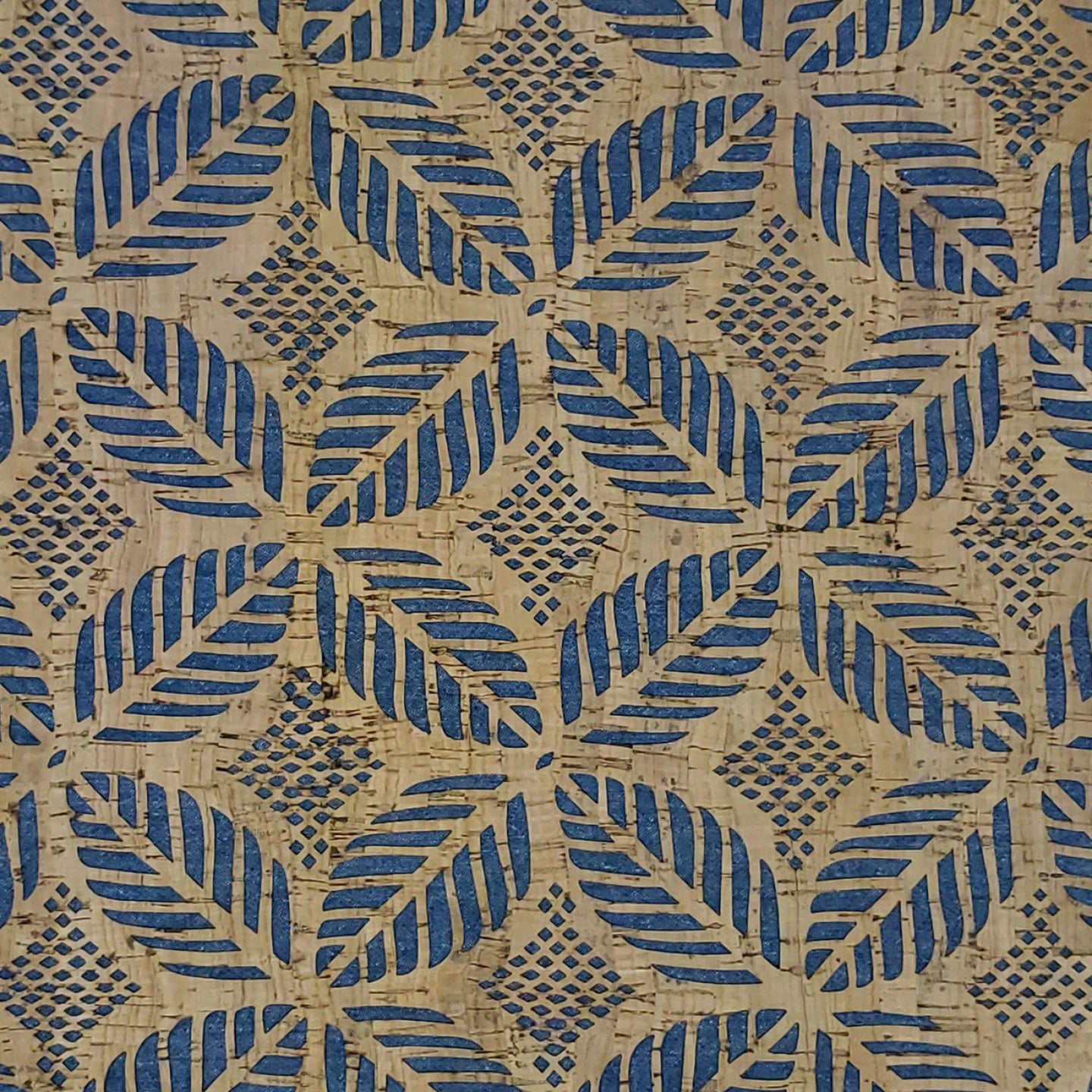 Lite Denim Backed Palms Cork Fabric